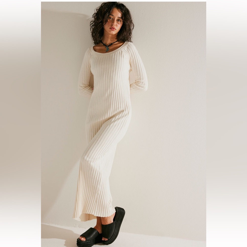 Free People Cream Long Sleeve Dress